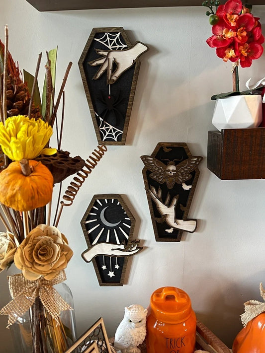 Wooden Coffin Witch Decor