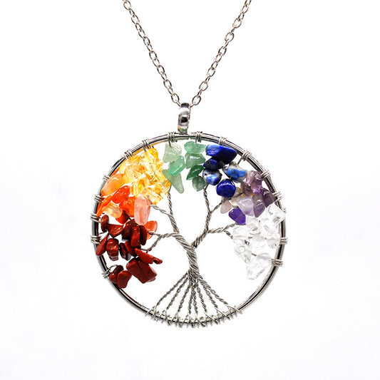 Tree of Life Gem Chip Necklace (Silver)