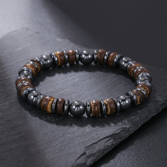 Wood and Hematite Bracelet
