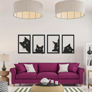 Peeking Black Cat Metal Wall Art