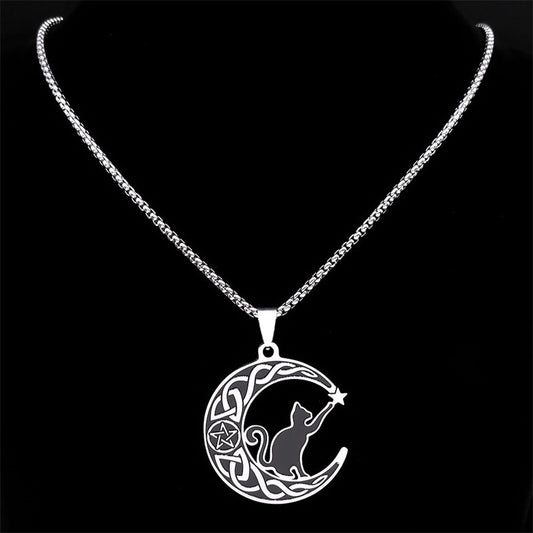 Black Cat & Moon Pendant