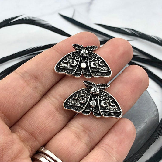 Moth Moon Phase Stud Earrings