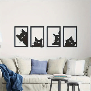 Peeking Black Cat Metal Wall Art