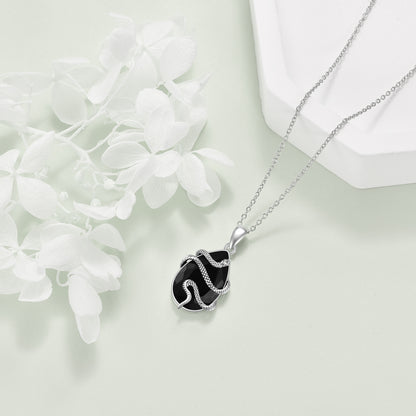 Silver Black Obsidian Snake Necklace