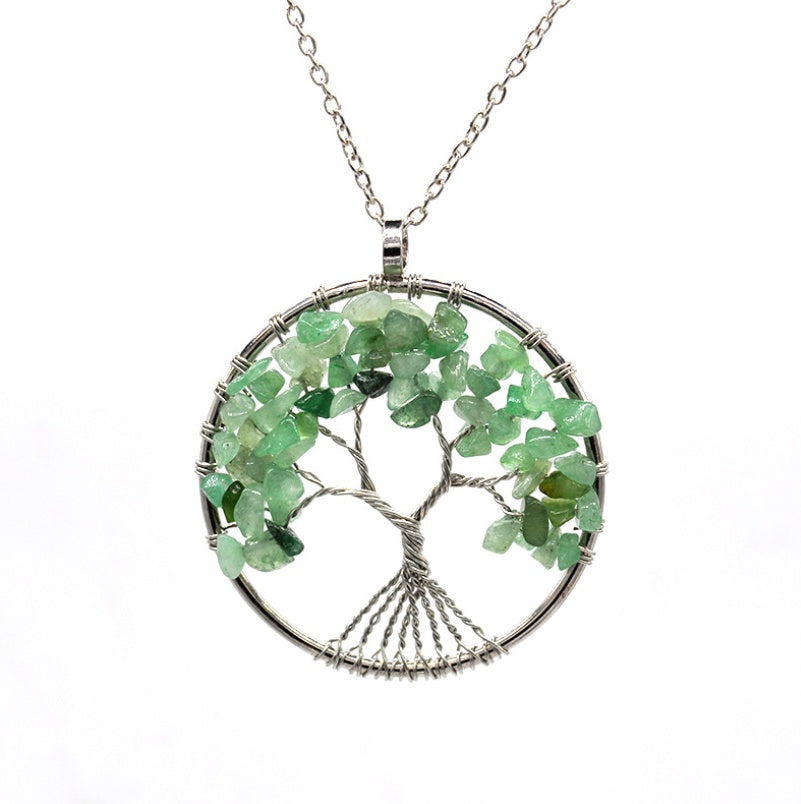 Tree of Life Gem Chip Necklace (Silver)