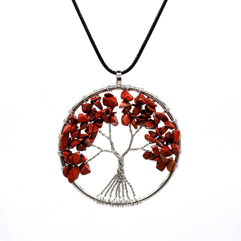 Tree of Life Gem Chip Necklace (Silver)