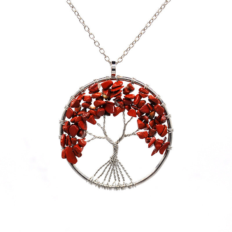 Tree of Life Gem Chip Necklace (Silver)