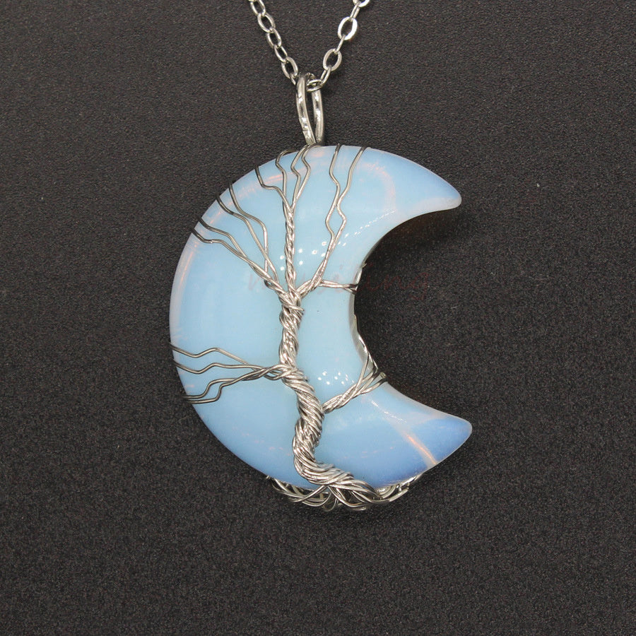 Crystal Moon Wrapped Pendant