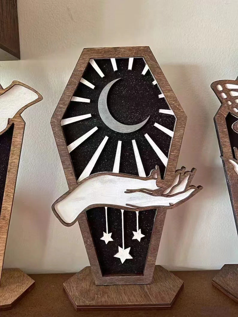 Wooden Coffin Witch Decor