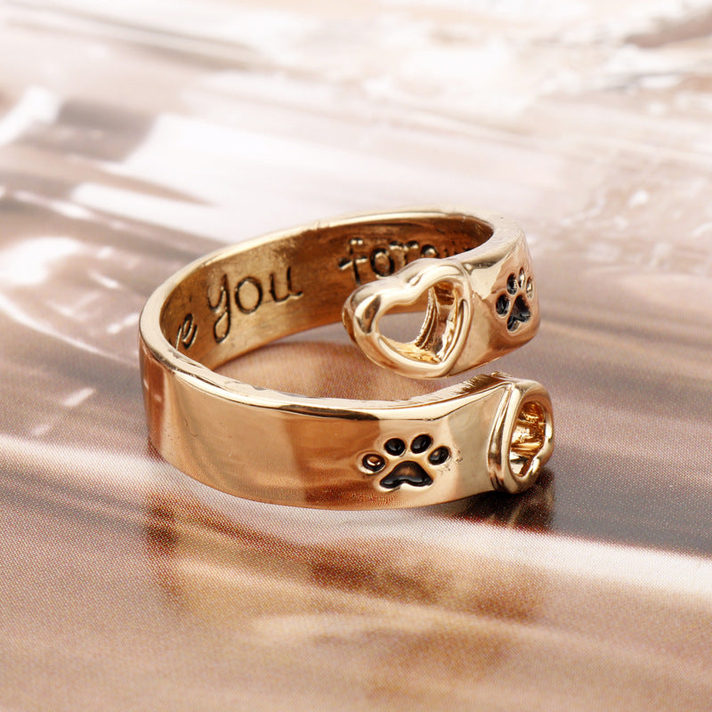 Hollow Heart Wrap Around Paw Ring
