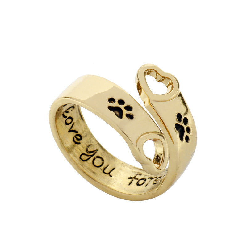 Hollow Heart Wrap Around Paw Ring