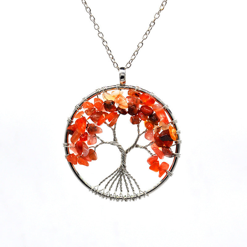 Tree of Life Gem Chip Necklace (Silver)