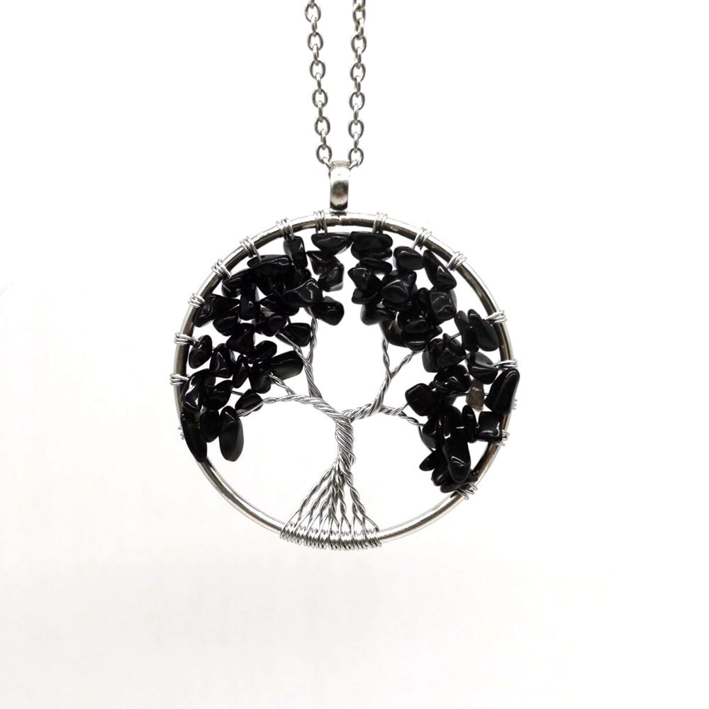 Tree of Life Gem Chip Necklace (Silver)