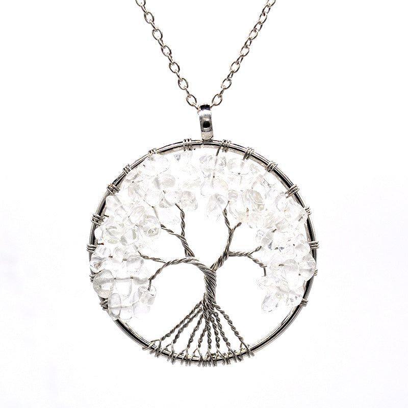 Tree of Life Gem Chip Necklace (Silver)