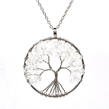 Tree of Life Gem Chip Necklace (Silver)