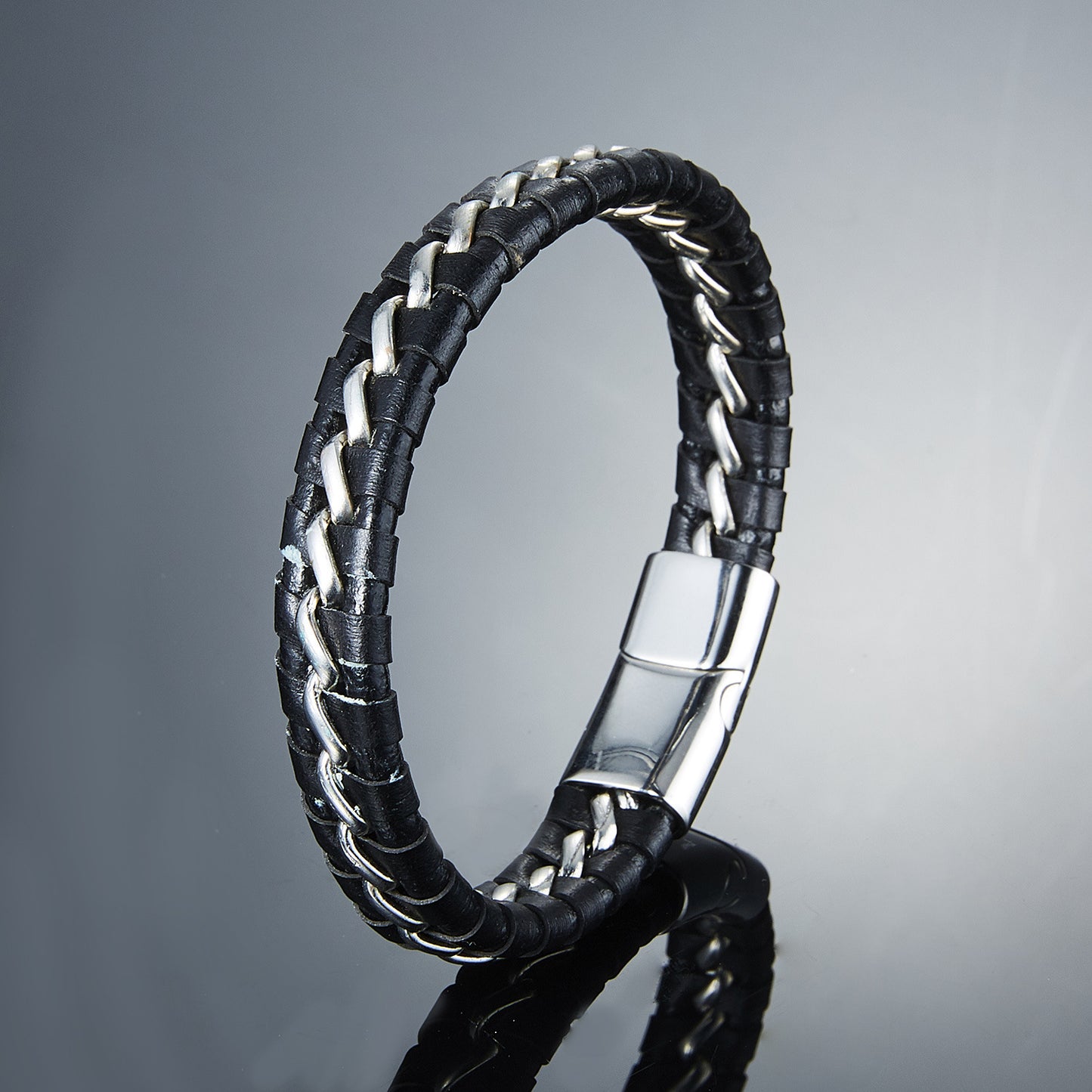 Woven Black Leather Bracelet