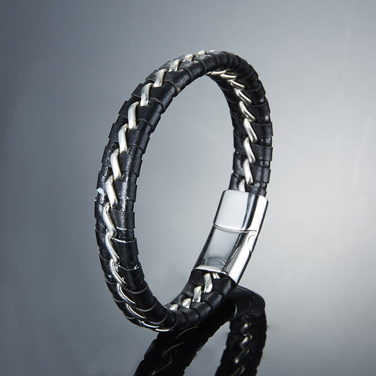 Woven Black Leather Bracelet