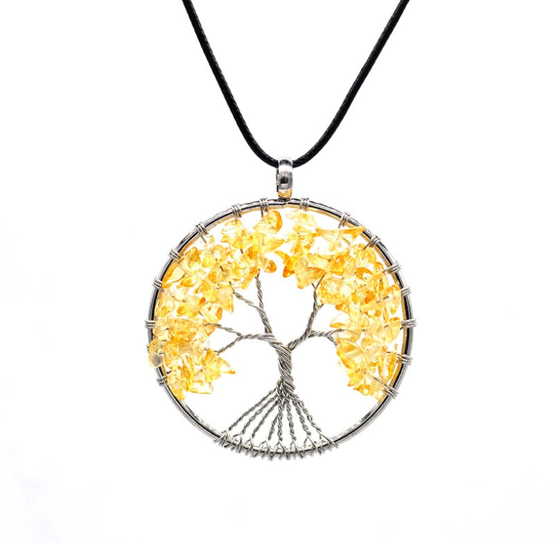 Tree of Life Gem Chip Necklace (Silver)