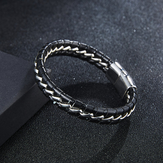 Woven Black Leather Bracelet