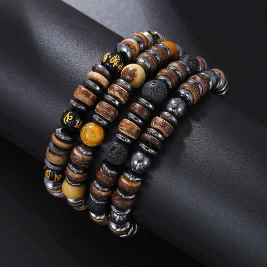 Wood and Hematite Bracelet