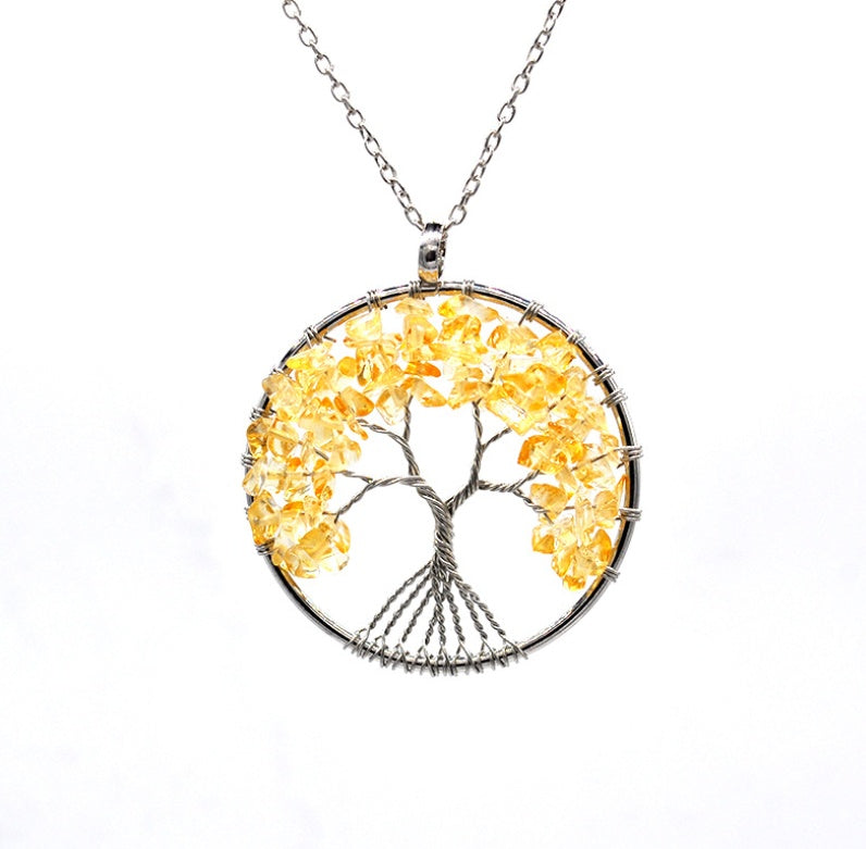 Tree of Life Gem Chip Necklace (Silver)