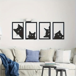 Peeking Black Cat Metal Wall Art