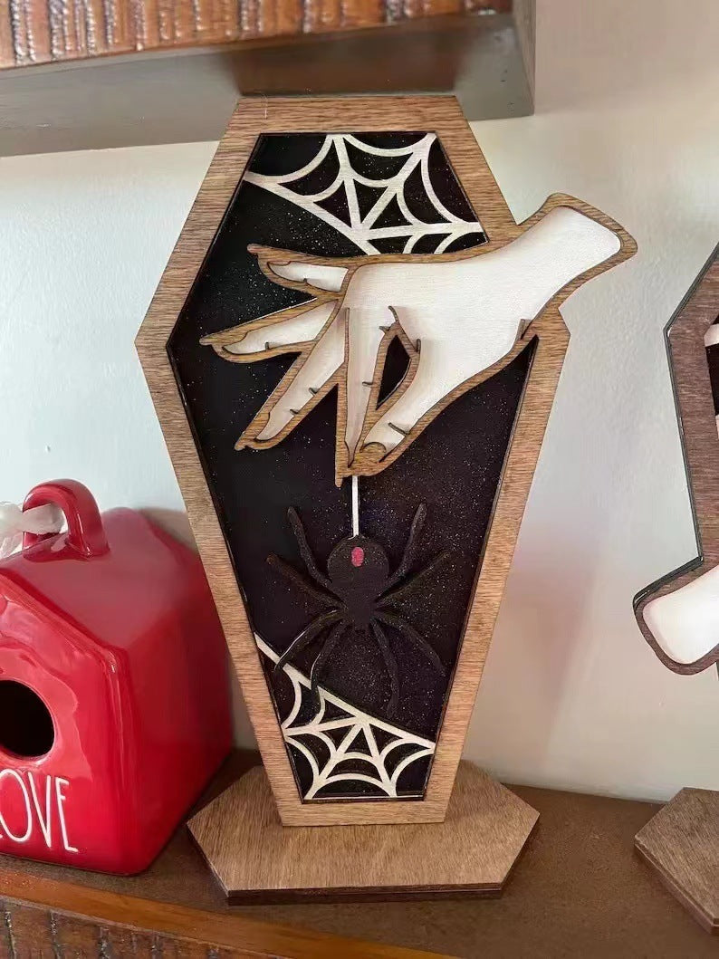 Wooden Coffin Witch Decor