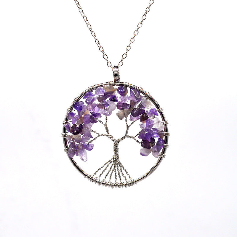 Tree of Life Gem Chip Necklace (Silver)