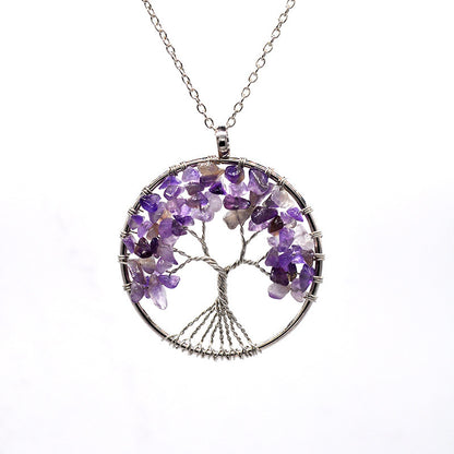 Tree of Life Gem Chip Necklace (Silver)