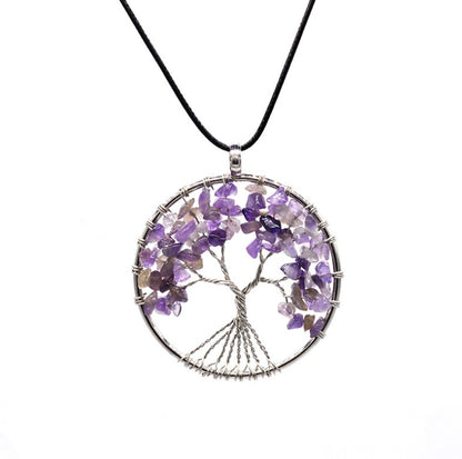 Tree of Life Gem Chip Necklace (Silver)