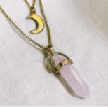 Moon Charm &  Hexagonal Crystal Pendant - Gold Chain