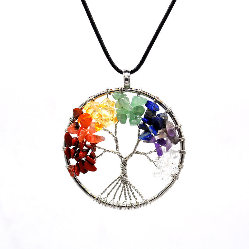 Tree of Life Gem Chip Necklace (Silver)