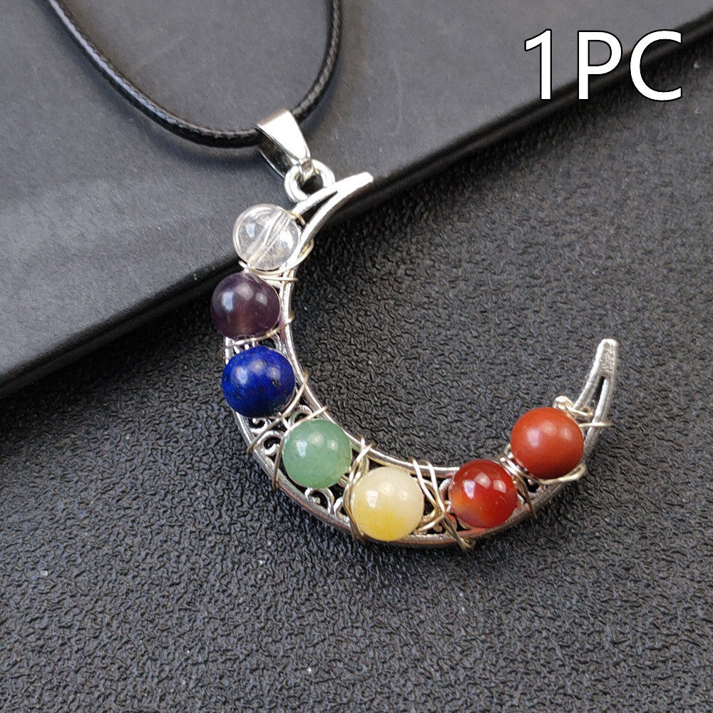 Crystal Crescent Moon Chakras Necklace