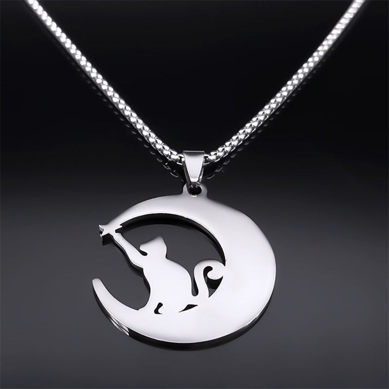 Black Cat & Moon Pendant