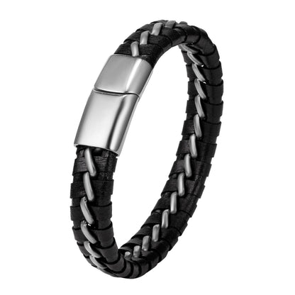 Woven Black Leather Bracelet