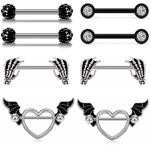 Assorted Black Barbell Nipple Piercings