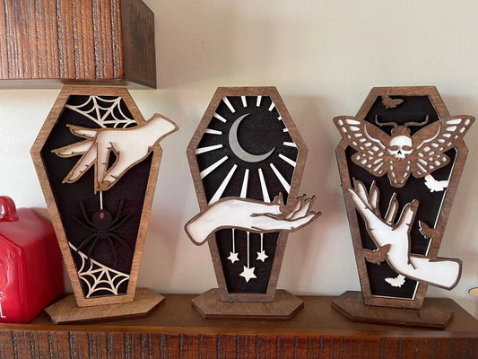 Wooden Coffin Witch Decor