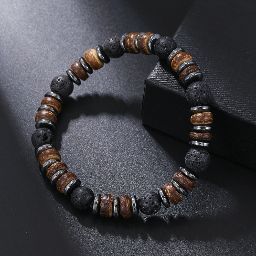 Wood and Hematite Bracelet