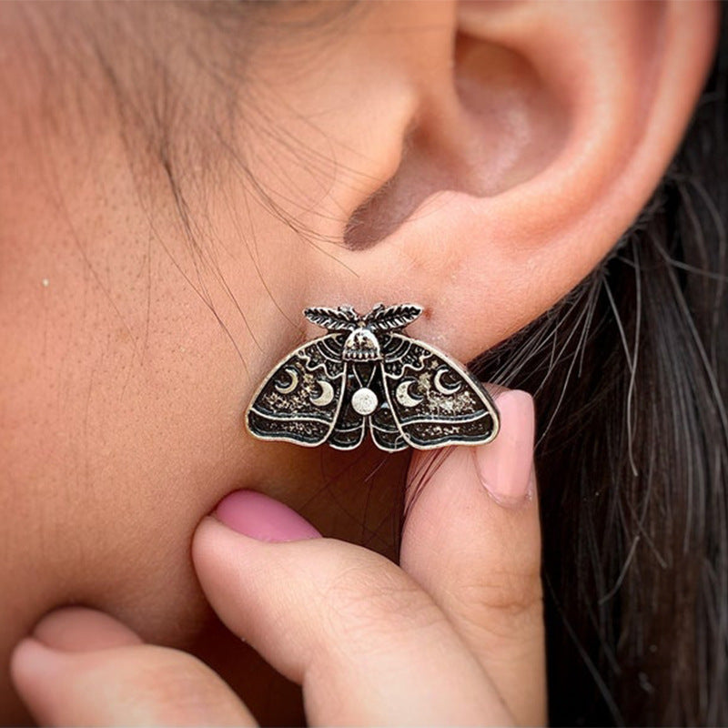 Moth Moon Phase Stud Earrings