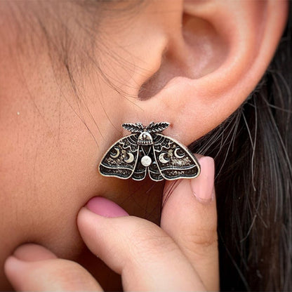 Moth Moon Phase Stud Earrings