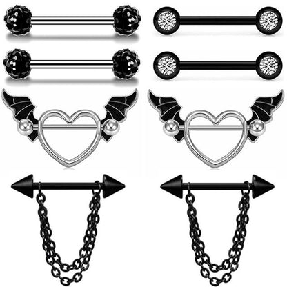Assorted Black Barbell Nipple Piercings