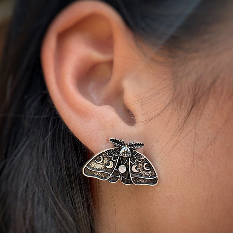 Moth Moon Phase Stud Earrings