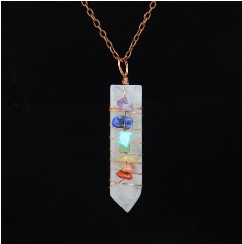 Moon Charm &  Hexagonal Crystal Pendant - Gold Chain