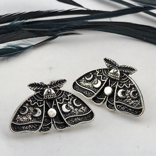 Moth Moon Phase Stud Earrings