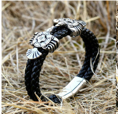 Viking Crow Stainless Steel Leather Bracelet