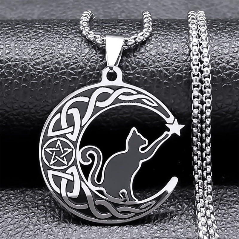 Black Cat & Moon Pendant