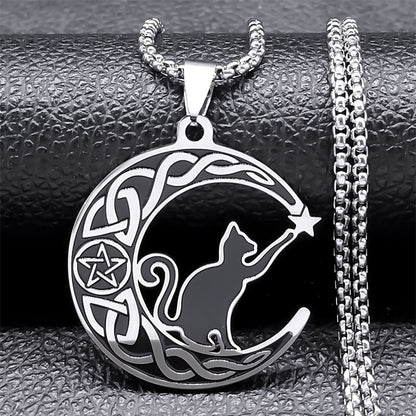 Black Cat & Moon Pendant