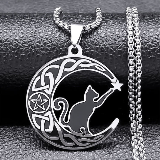 Black Cat & Moon Pendant