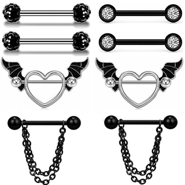 Assorted Black Barbell Nipple Piercings