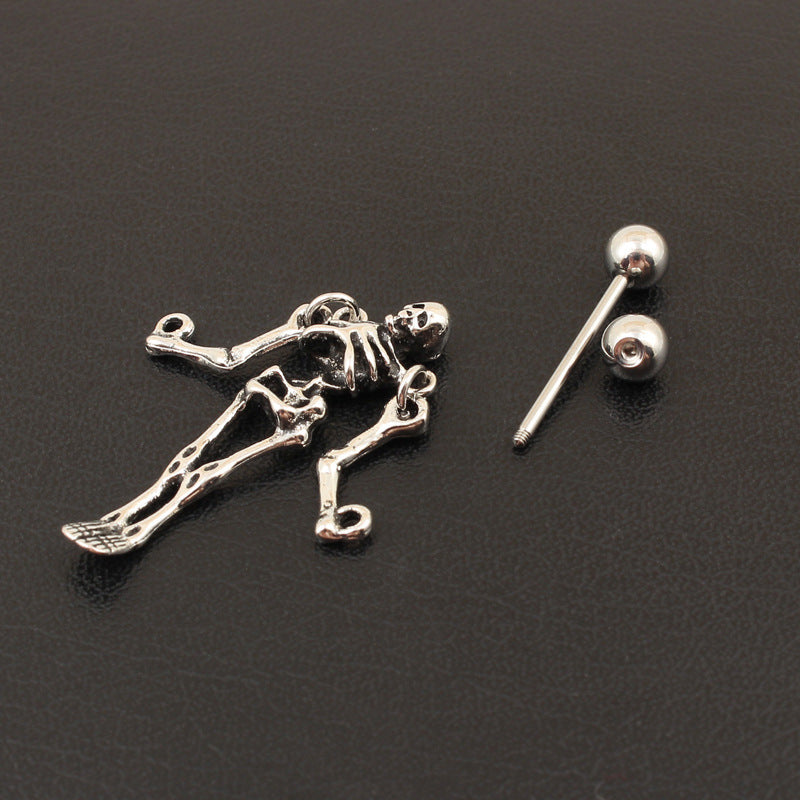 Dangling Skeleton Nipple Ring 1pc